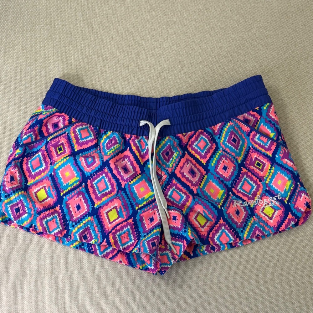 Rainforest Cafe Souvenir Shorts Womens XS Geometric Diamond Print Drawstring